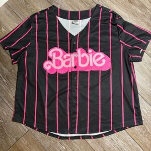 Barbie The Movie Pink Pinstripe Baseball Jersey Women’s 2X